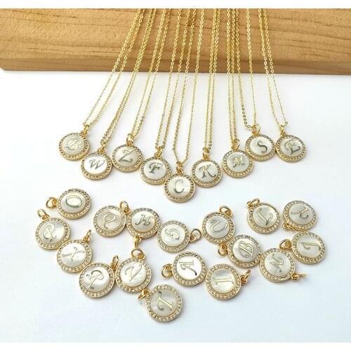 1Pcs New Design Gold Color shell Charms pendant micro pave Crystal Cubic Zircon CZ 26 Alphabet letters necklaces Jewelry NK481