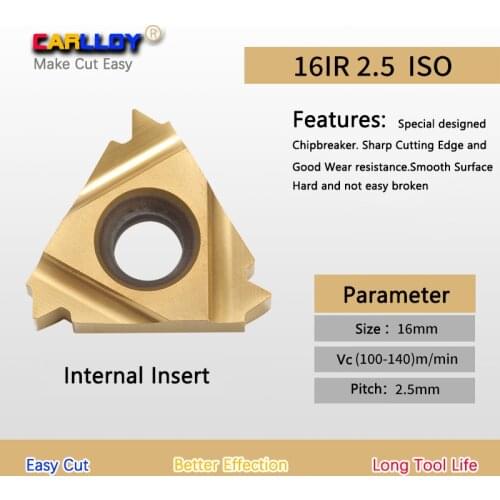 10pcs 2.5 pitch Thread Insert 16NR2.5ISO Yellow Right Hand Internal Threading Tips 16IR2.5ISO RY1YI