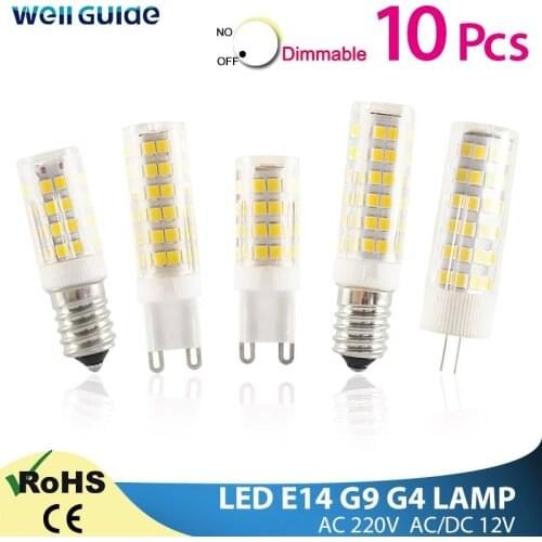 10pcs LED G4 G9 Lamp E14 LED Bulb COB 7W 9W 10W 12W 220V AC12V SMD 2835 LED No Flicker Dimmable Ceramic Replace halogen lamp