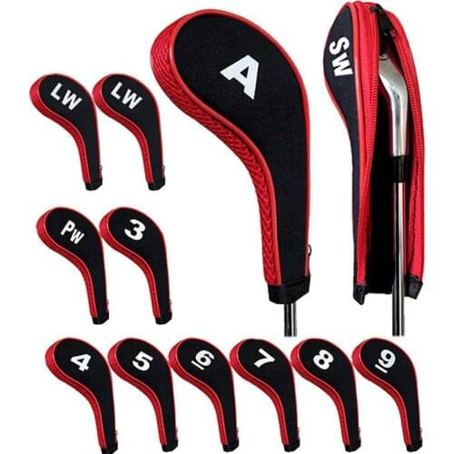 High Quality 12Pcs Rubber Neoprene Golf Head Cover Golf Club Iron Putter Protect Set Number Printed with Zipper Long Neck