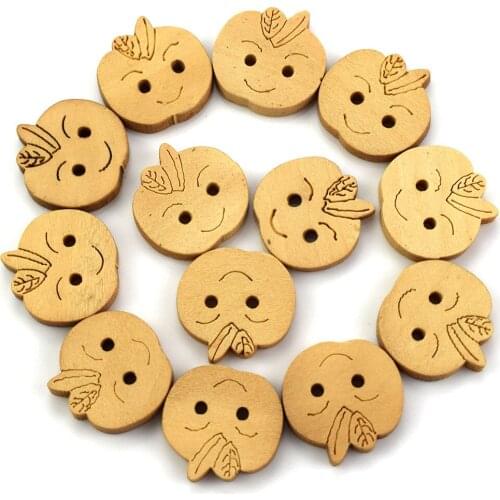 300PCS Mixed Apples Pattern Wooden Buttons for Clothes Crafts Sewing Decorative Needlework Scrapbooking DIY Accessories