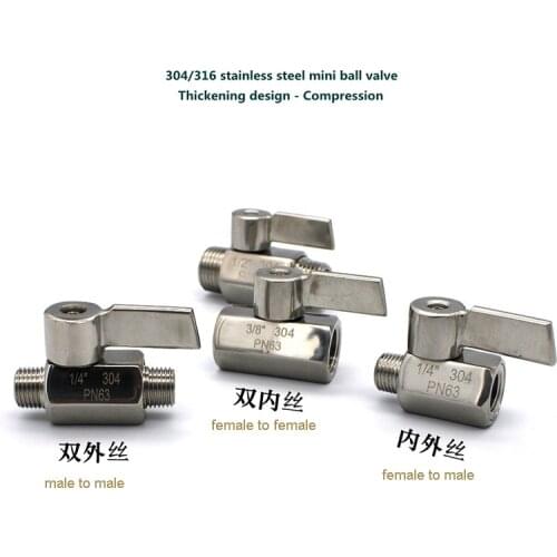 304 Stainless steel Mini Ball valve 1/8 1/4 3/8 1/2 3/4 / 1 NPT BSP Female male thread for water oil acid 2 way ball valve