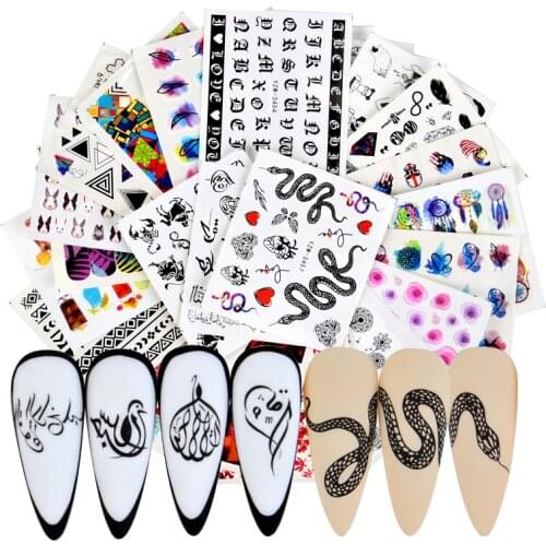 3D Snake Design Nail Art Stickers Colorful Dragons Slider Decals Black Snake for Manicure Nail Art Decoration DIY Sticker