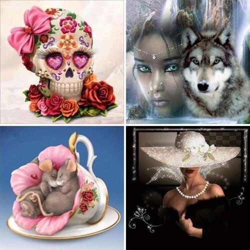 4Pieces/Lot DIY Cartoon 5D Diamond Painting Full Round Drill Wolf Female Diamond Embroidery Cross Stitch Wall Art Home Decor