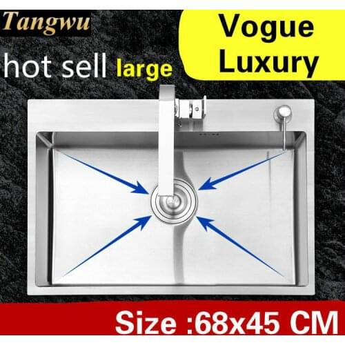 Free shipping Apartment wash vegetables kitchen manual sink single trough 304 stainless steel vogue large hot sell 680x450 MM