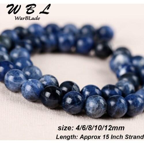 WarBLade 4mm 6mm 8mm 10 12mm Natural Stone Sodalite Beads Blue Round Loose Stone Beads For DIY Necklace Bracelet Jewelry Making