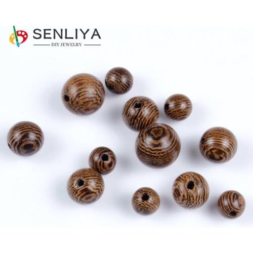 50/100/200Pcs Natural Brown Beads 6/8/10mm Round Spacer Stripe Wooden Beads For Jewelry Makings DIY Kids Jewelry Accessories