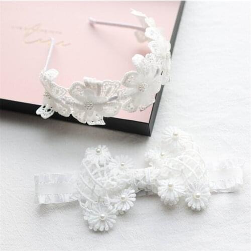 5pcs/Lot Children Pearls Flower Elasticity Headband Girl White Floral Hairband Hair Accessories Lace Hair Hoop Princess Headwear