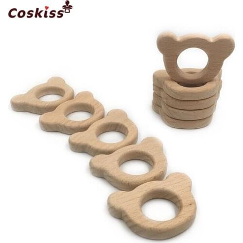 Beech Wooden Bear Natural Handmade Baby Wooden Teether DIY Wood Personalized Pendent Eco-Friendly Safe Baby Teether Toys