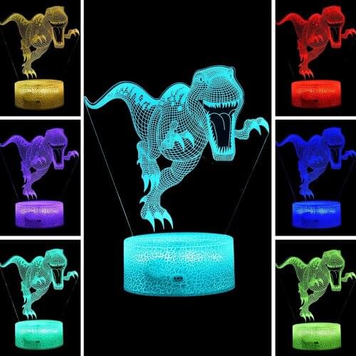 Dinosaur Tyannosaurus Night Lights Gifts 3D Optical Illusion LED Lamp Remote Control&RGB Colors USB Powered Kids room Deco Toys