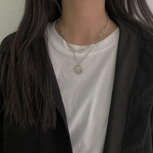 Double European and American Sun Necklace Female Ins Hip-hop Retro Smiley Face Pendant Hundred Short Paragraph Collarbone Chain