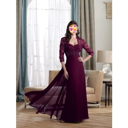 Purple Mother Dresses with Lace Jacket Evening Dresses For Weddings vestido de festa para mae da noiva Dress for Women Beading