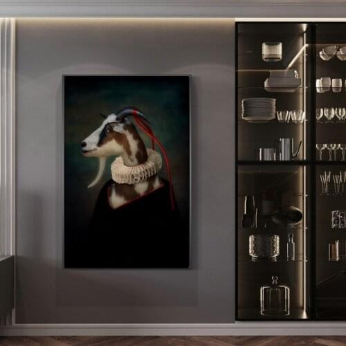 Earl of the Goat Classical Canvas Paintings On the Wall Art Posters And Prints Mr. Goat In a Suit Canvas Picture Home Wall Decor