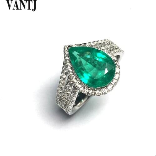 VANTJ Real 10K Gold Rings Lab Grown Colombia Hydrothermal Created Emerald "CCE" Moissanite Fine Jewelry Women Party Wedding Gift