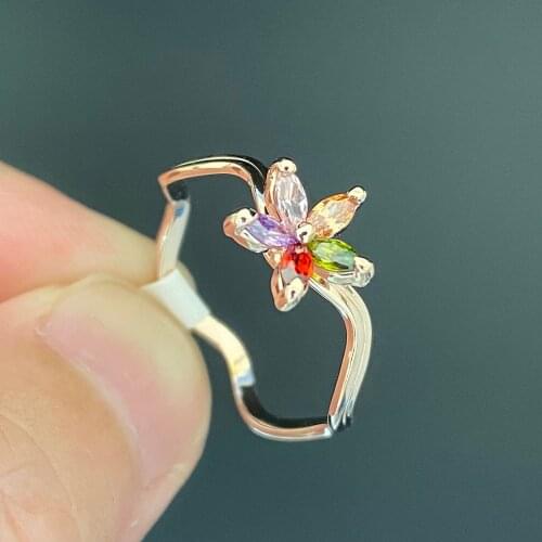 SALE So Beautiful Women Wedding Ring Stackable Flower Stones Gift Jewelry Accessories Crystals Jewelry Cubic Zirconia Rose Gold