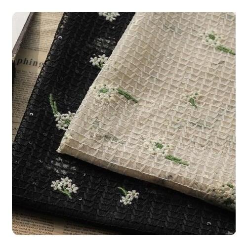 Beautiful Dandelion Embroidered Mesh Lace Sequins Inlaid Spring Summer Womens Dresses Sen-line Fabric