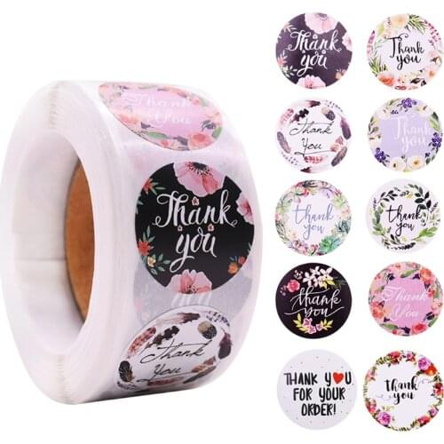 23Styles Round Thank You Stickers Floral Flower Print Seal Label Party Candy Bag Sticker For DIYWedding Birthday Gift Box Decor