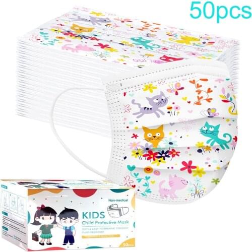 50/10pc Cute Cartoon Child Mask Children Disposable Masque Enfant Fashion Disposable Non-woven Halloween Cosplay Face Mask