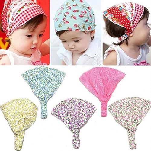 Cute Baby Turban Girls Twisted Kid Floral Polka Dot Print Headscarf Cotton Elastic Headband Bandana Hats Hair Accessories