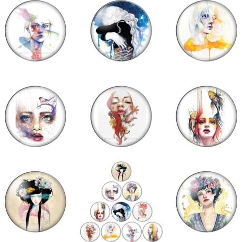 Fashion Beauty Girls Painting Girl Round Photo Glass Cabochon Demo Flat Back Making Findings Handmade DIY Accessories