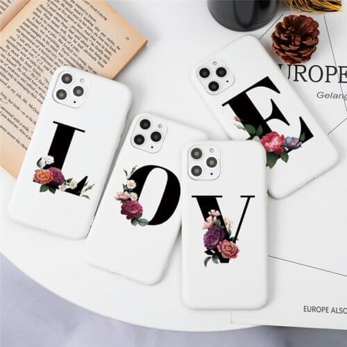 Alphabet Letter Flower Silicone Phone Case For iPhone 7 8 Plus 7Plus 8Plus 10 6 6s 11 Pro X XR XS Max White Matte TPU Back Cover