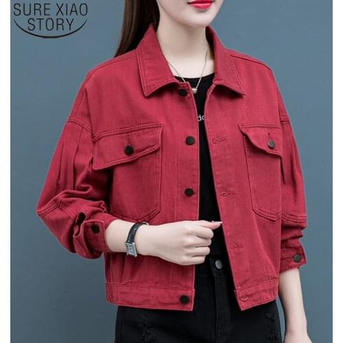 New 2021 Denim Jackets for Women Clothing Bf Style Short Loose Jacket Autumn Spring Coat Female Pocket Solid Jeans Coats 12737