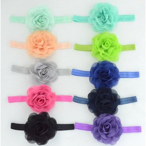 20 Colors 8 CM Baby Girls Double Layer Chiffon Floral Headband Handmade Rose Flower Newborn Hairband Toddler Birthday Gifts