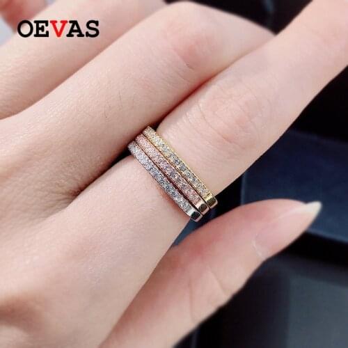 OEVAS 925 Sterling Silver finger rings for women Top quality AAA CZ Rose gold color Pink Zircon Party fashionable jewelry