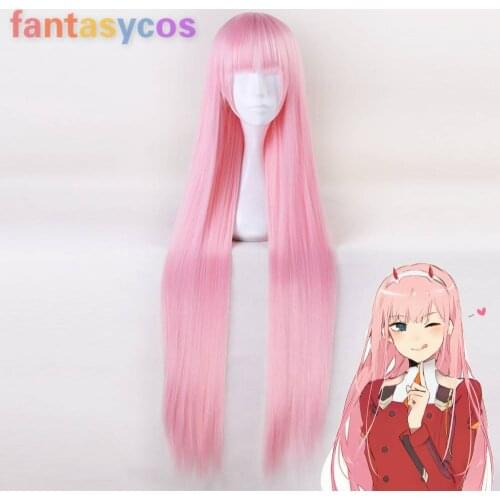 Anime DARLING In The FRANXX Long Pink Hair Cosplay Wig Zero Two Synthetic Straight Party Wigs Code 002+ Free Wig Cap