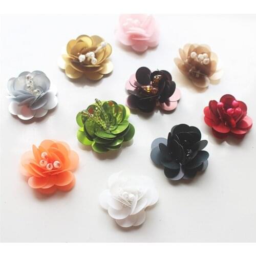 4cm size sequins flowers rhinestones bead patches applique sew on beading applique clothes sweater bags patch DIY 10pcs/lot