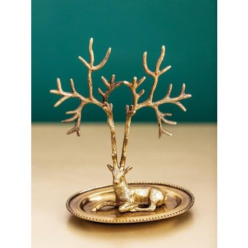 Jewelry rack Retro Distressed Dressing table desktop ornaments Brass Antlers Crafts Manual Imported from India Animal elements