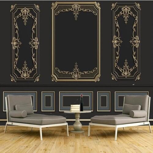 Custom Mural Wallpaper European Style 3D Stereo Golden Plaster Carving Fresco Modern Geometric Luxury Living Room TV Sofa Murals