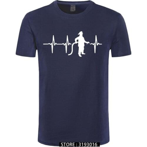 Firefighter Heartbeat Line Print T-shirts Men Casual Short Sleeve Cotton T Shirt Funny Fians Birthday Gift Tees