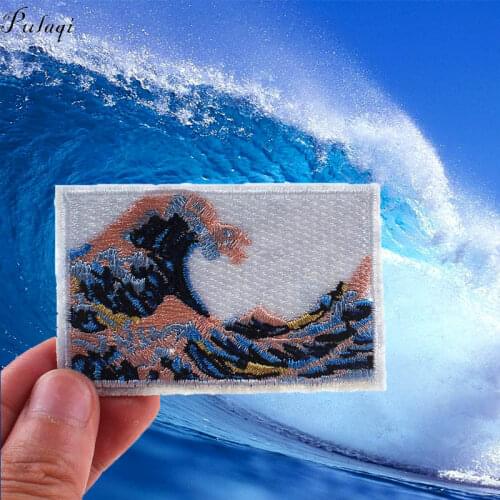 Pulaqi Art Wave Sea Wave Van Gogh The Starry Night Iron On Patches Famous Painting Patch For Kids Clothes T-shirt Decoration F