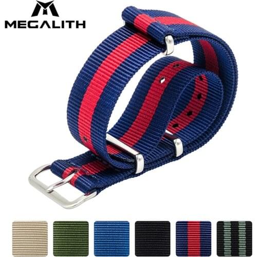 MEGALITH Watch Straps Nylon Fabric Watchbands Stainless Steel Buckles Claps Watch Straps With 3 Ring Buckle 22cm Men Watchbands