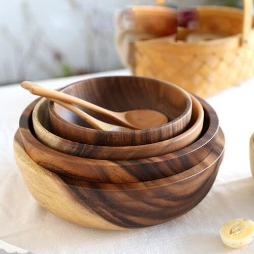 Salad Bowl Natural Luxury Acacia Wooden Bowl Wood Grain Korea Japanese-style Basin Tableware Household Fruit Plate Rice Ramen