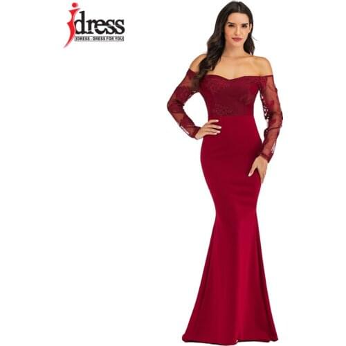 IDress Sexy Slash Neck Off Shoulder Designer Runway Dress Formal Prom Long Dress Women Lace Embroidery Evening Party Dress Long
