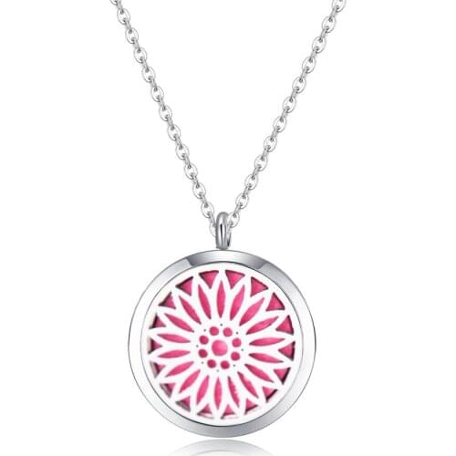 Silver color sunflowers (30mm) Aromatherapy / Essential Oils surgical 316L S.Steel Perfume Diffuser Necklace