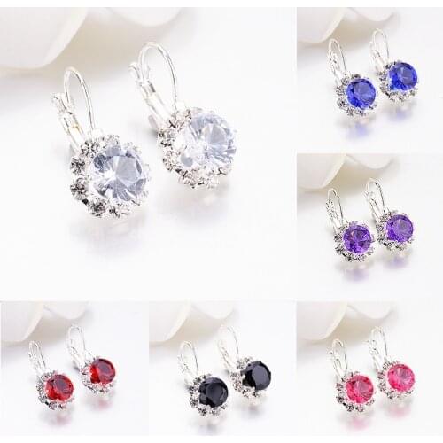 1 Pair New Crystal Round Square Stone Drop Earrings For Women Girls Fashion Jewelry Rhinestones Earrings Weddings Gifts