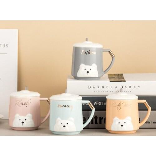 Cute Girl Embossed Bear Ceramic Cup Home Creative Mug Office Cartoon Large Capacity Couple Cup Milk Coffee Cup Personality