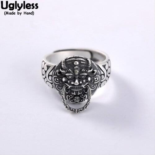 Uglyless 925 990 Silver Animals Rings for Women Vintage Thai Silver Ethnic Studs EarriRings Movable Circles Retro Jewelry Sets
