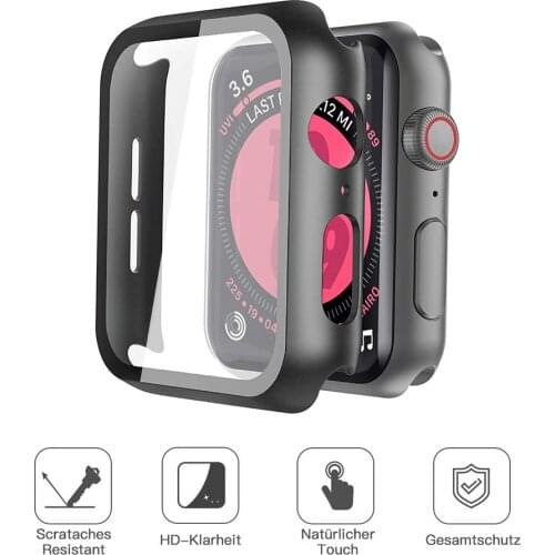 Full Screen Protective Shell Tempered Glass Screen Case for Apple Watch Series 6 5 4 Smart Watch Protect Accessories