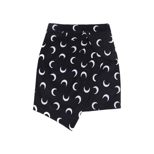 New Summer Harajuku Gothic Black Moon Print Sexy Mini Skirt Women High Waist Fashion Irregular Skirts
