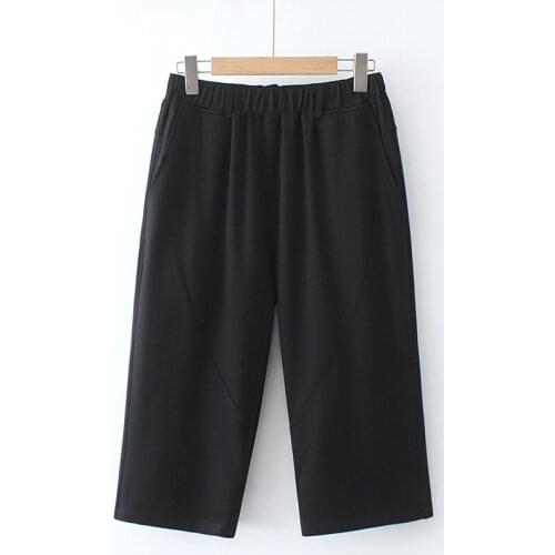 Plus Size Pants Elastic Fabric Elastic Waist High Waist Summer Leggings Knee-Length Thin Trousers Under 220 Pounds For Fatlady