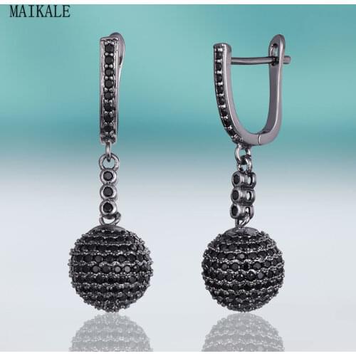 MAIKALE New Fashion Black Cubic Zirconia Drop Earrings Disco Ball Earings for Women Gold Silver Color Charm Luxury Jewelry Gift