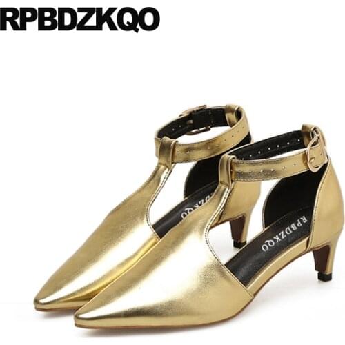 Pumps pointed toe designer t strap 2019 kitten new ladies gold shoes women fashion high heels thin medium cheap footwear unique