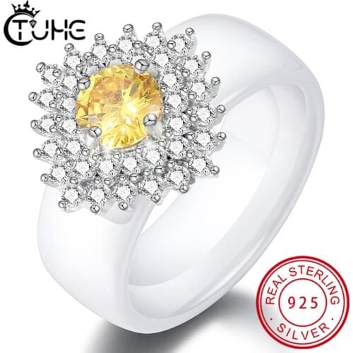 Square Crystal Zircon Ring for Women Love Jewelry Girls Trendy Wedding Bands Fashion Healthy Ceramic Rings Jewelry Size 6-12