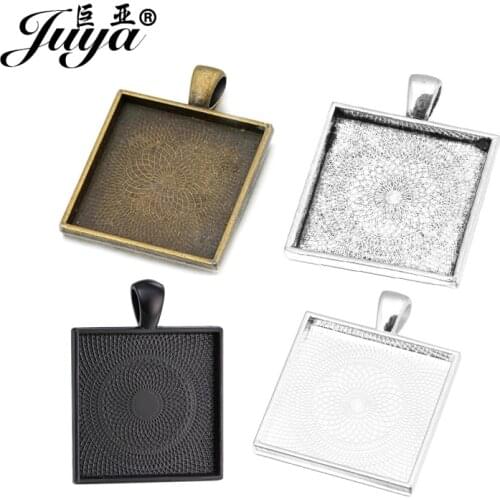 10pcs/lot Cabochon Base Setting Charms For Jewelry Making DIY Pendant Necklace 25mm Inner Size Square Glass Cabochons Crafts