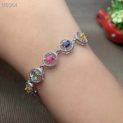 100% Natural and Real Sapphire Bracelet 925 Sterling Silver for Men or Women Birthday Best Gift