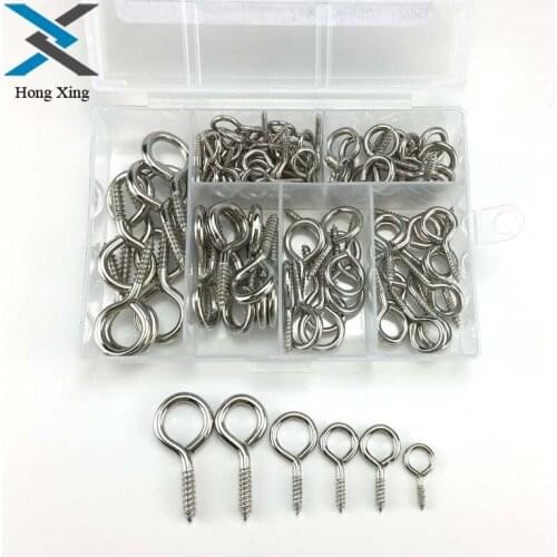 100pcs Hooks Ring Eye Shape Screw nickel Plated Metal Cup Hooks Eye Shape Screw Hooks Self-tapping Screws set kit